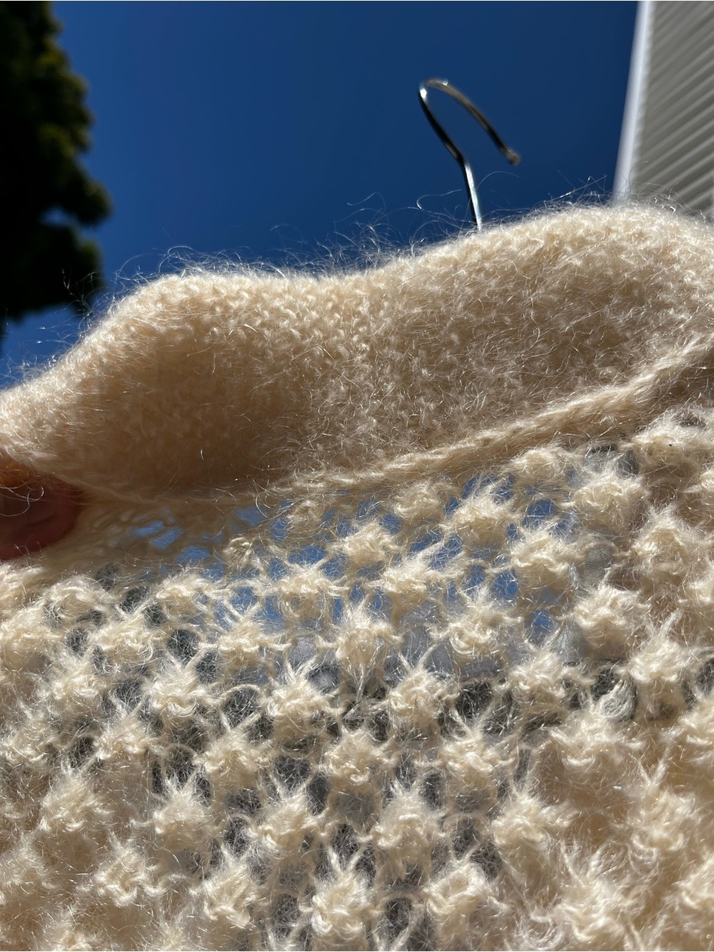 RARE! Vintage 60s Cream Mohair Wool Open-Knit Slouchy Retro Cardigan Sweater L - Picture 9 of 15